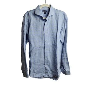 Lands End Baird McNutt Irish Linen Mens Button Up Sz 15.5/34 plaid beach summer